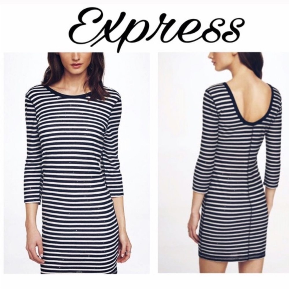 EXPRESS STRIPPED SEQUIN DRESS. SIZE XS